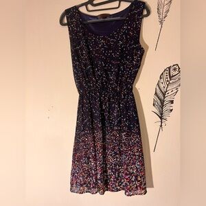 SM Wardrobe Colorful Blue Dress Waist Tie Sleeveless Lined‎ Women’s Medium Large